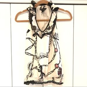 White House Black Market Ruffle Silk Top Size XXS